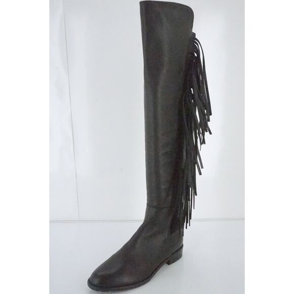 Stuart Weitzman Black Leather Mane Fringe Over Knee Boots  NIB OTK 5050 - Picture 2 of 11